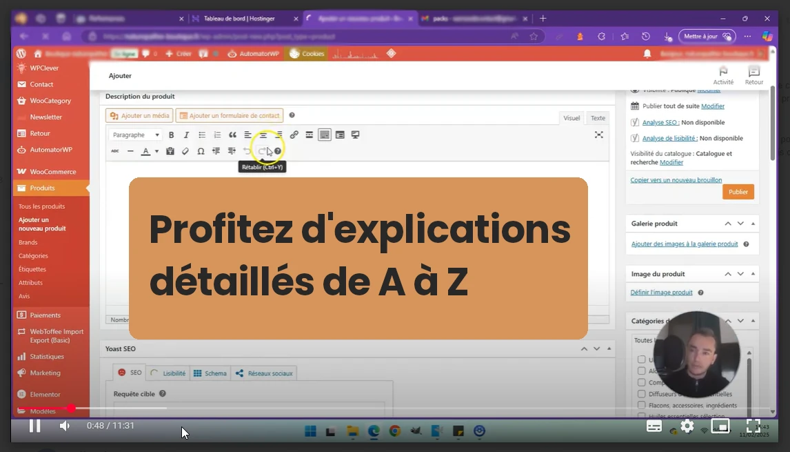 Screen de vidéo formation tutoriel en ligne web dev et seo wordpress